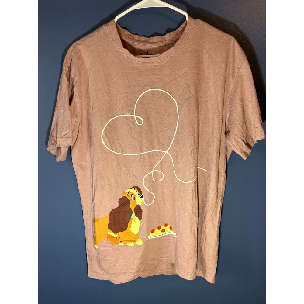 Disney BoxLunch T-Shirt Women's XL Pink Lady and the Tramp Spaghetti Heart Tee